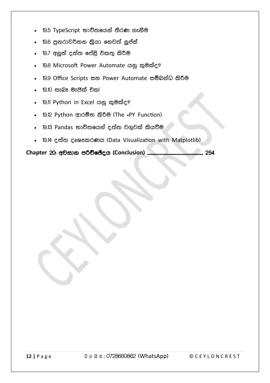 Advanced Excel — Contents page 11