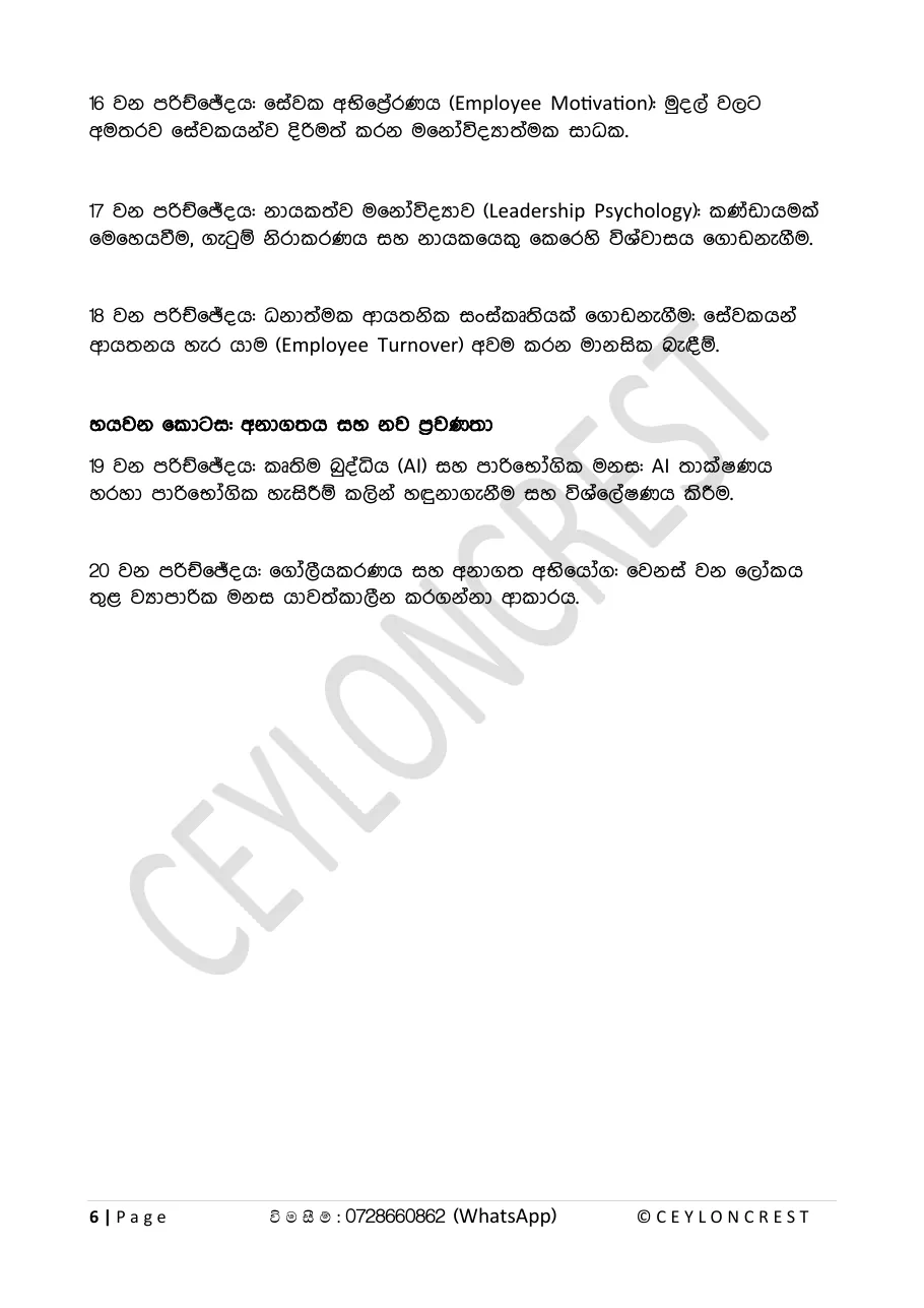 Business Psychology (ව්‍යාපාරික මනෝවිද්‍යාව) — Contents page 3