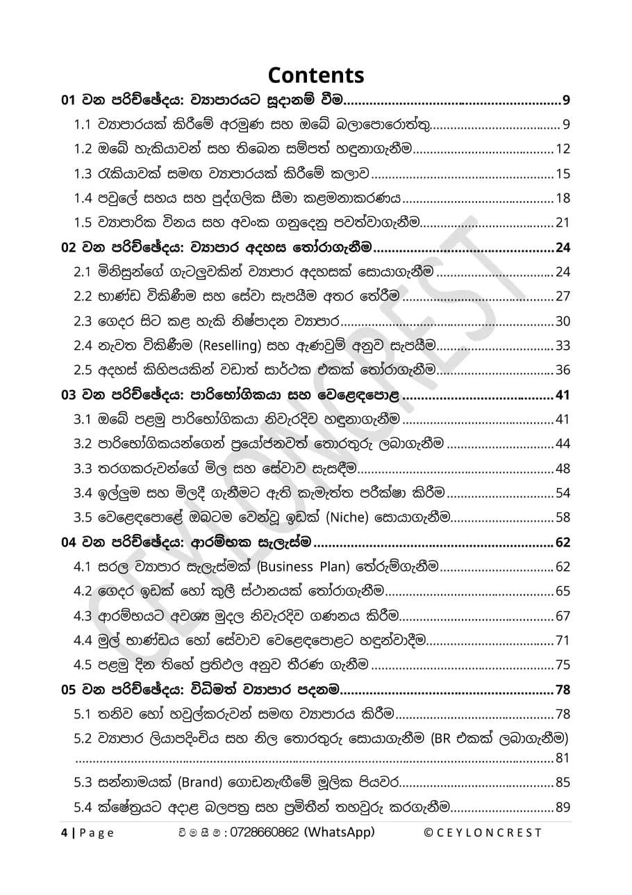 Start Business Smart (දැනගෙනම බිස්නස් කරමු) — Contents page 1